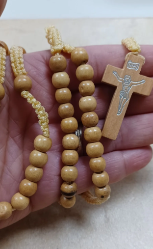 Light Wood Bead Corded Rosary