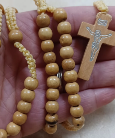 Light Wood Bead Corded Rosary