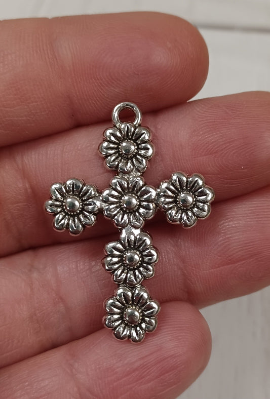 Margarita Flower Cross Pendant w/cording