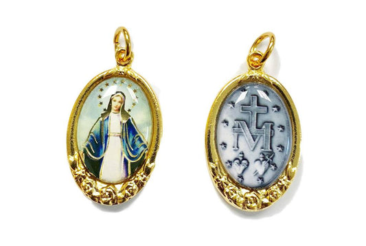 Our Lady of Grace Gold Tone Epoxy Pendant