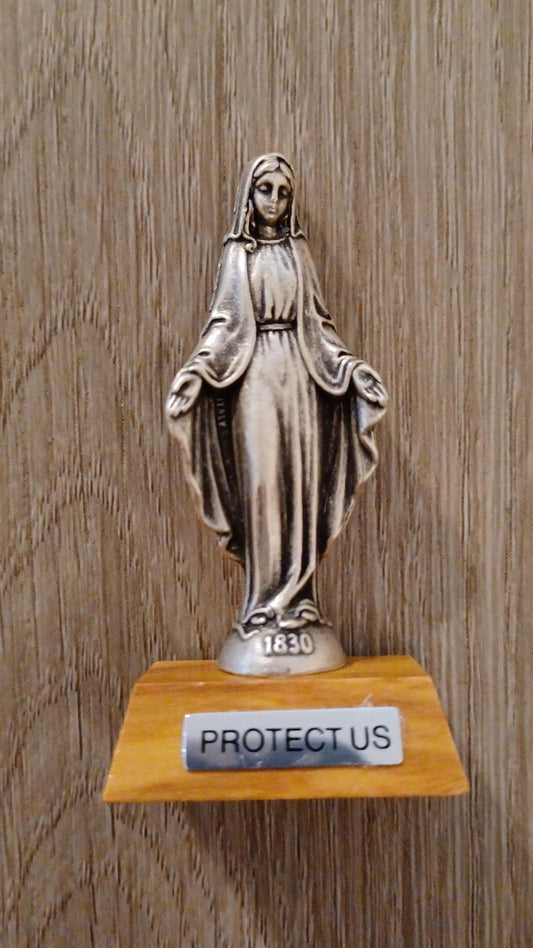 2.75" Miraculous Mother Pewter Statue with Olivewood Base
