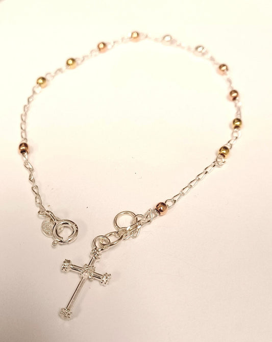 Multi-Color Sterling Silver Rosary Bracelet 7"