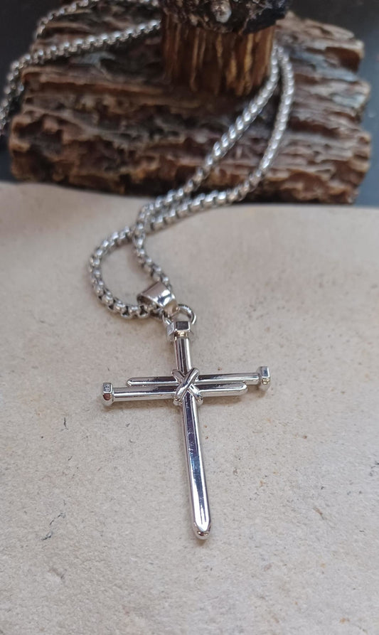 Nail Cross Pendant w/braided chain