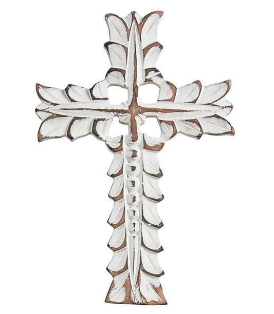 Ornate White Carved Wall Cross 8"
