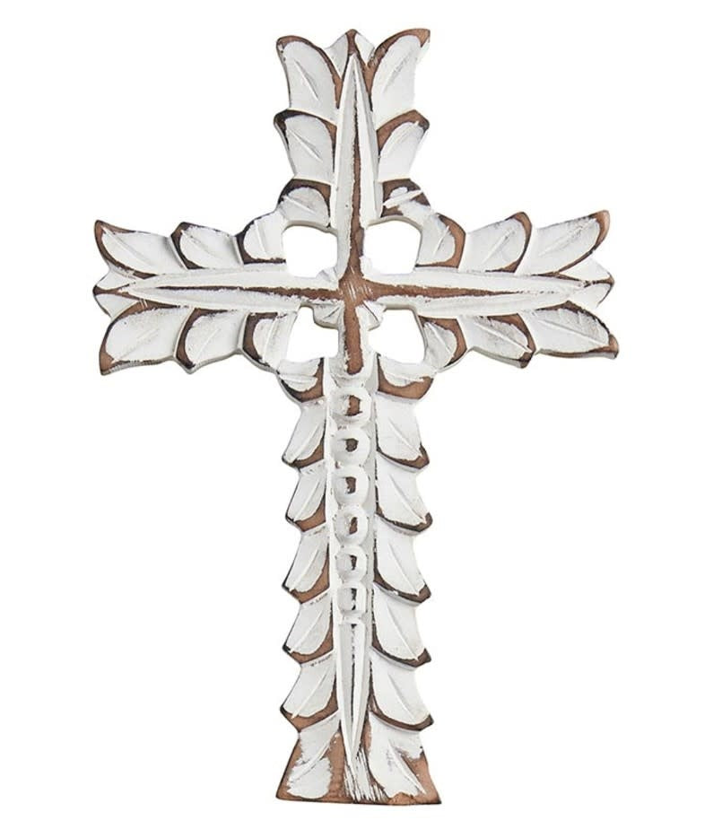 Ornate White Carved Wall Cross 8"