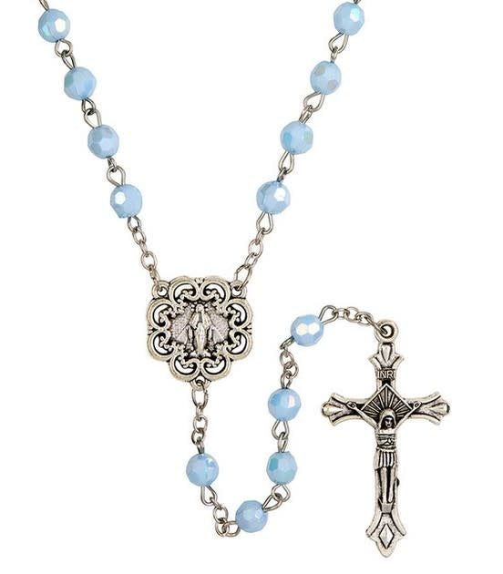 Our Lady of Grace Baby Blue Faceted Rosary