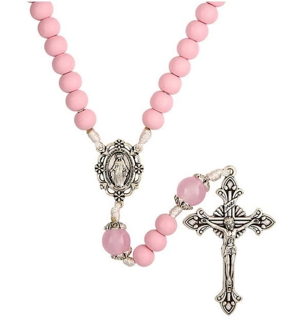 Pink Miraculous Corded Rosary