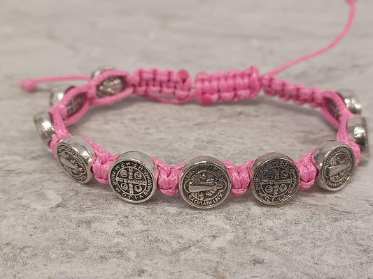 St Benedict Knotted Rosary Bracelet Pink