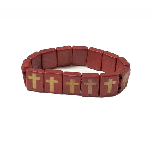 Red Wood Cross Bracelet