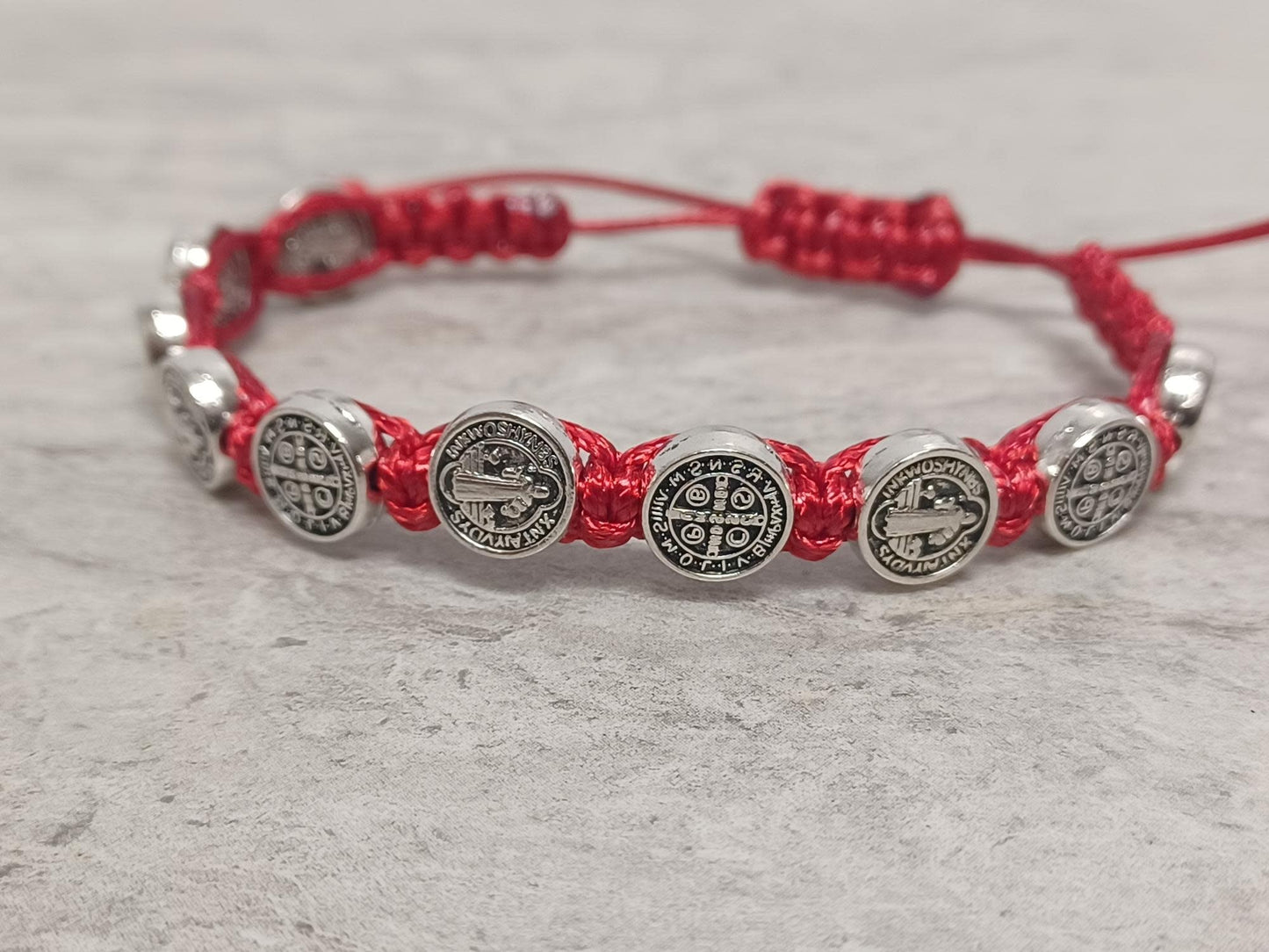 St Benedict Knotted Rosary Bracelet Red