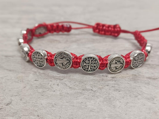 St Benedict Knotted Rosary Bracelet Red