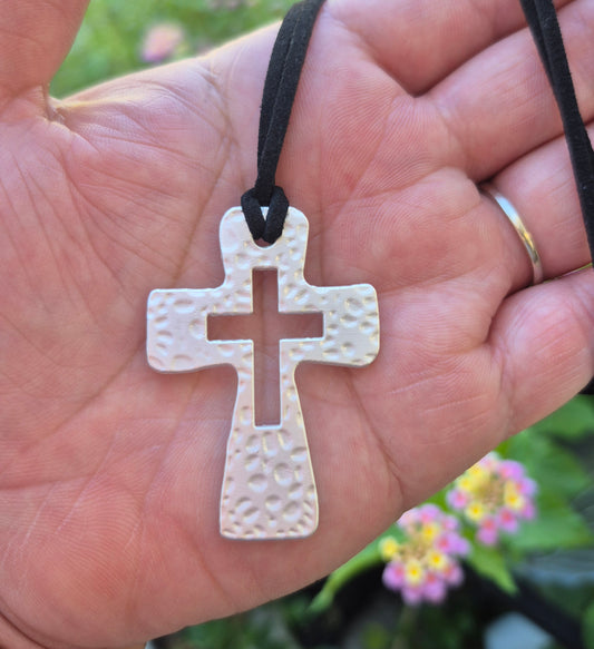 Hammered Cross Pendant w/cord
