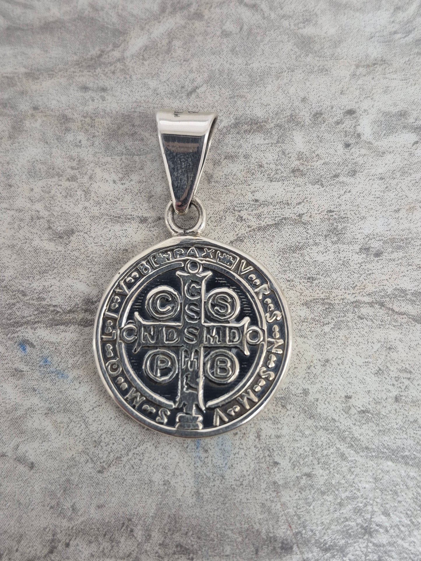 St Benedict Round Sterling Silver Pendant