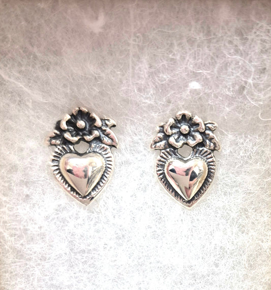Sacred Heart Floral Earring Studs