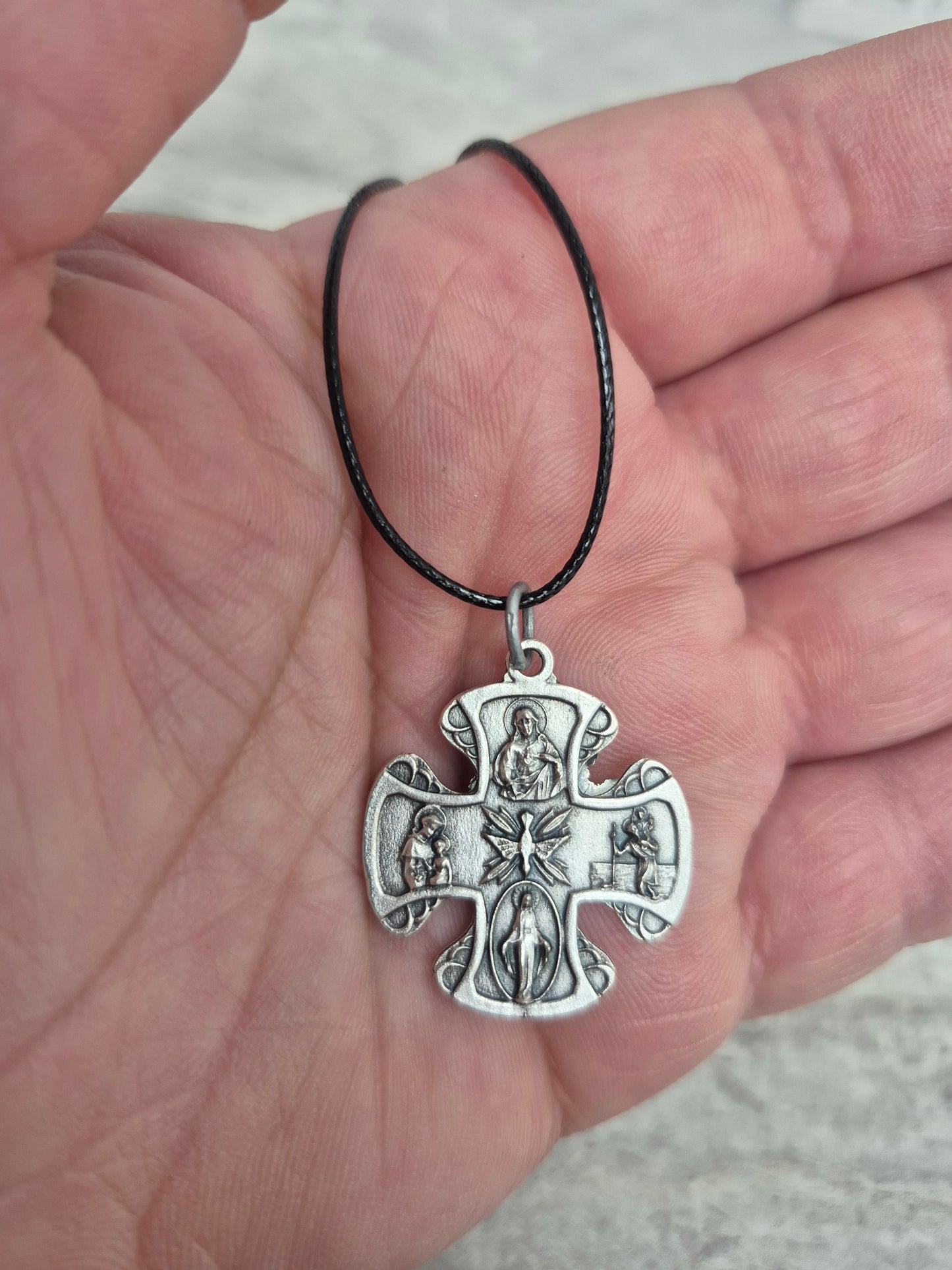 Four Way Medal Cross Pendant 1" w/Cord