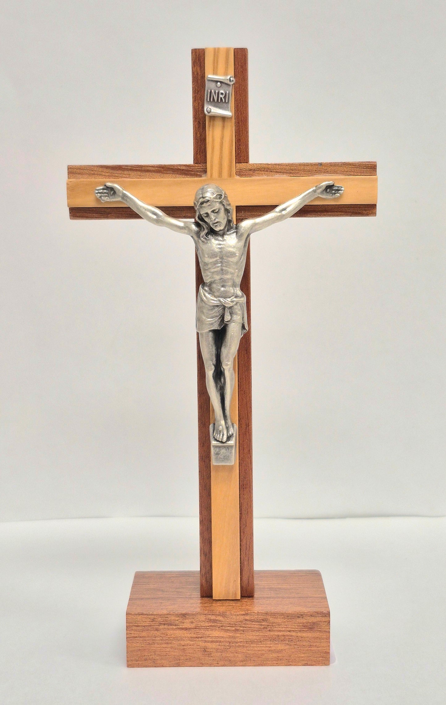 6.5" Standing Pewter Crucifix w/Inlay