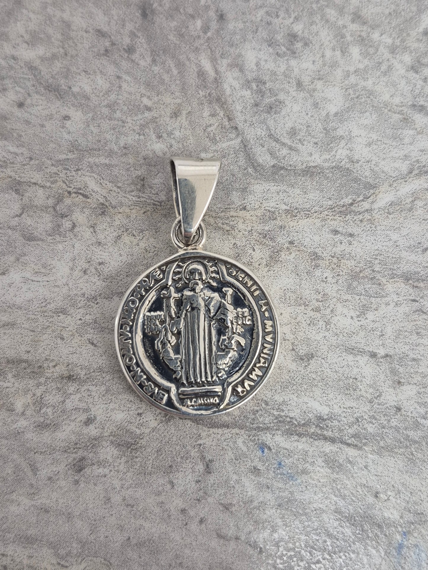 St Benedict Round Sterling Silver Pendant