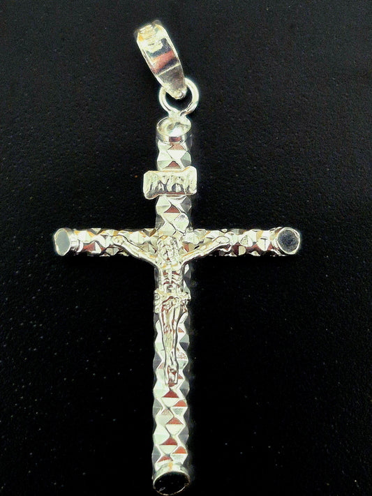 1.25" Hammered Crucifix Sterling Silver Pendant