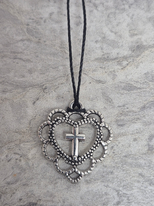 Heart Cross Pendant w/cord