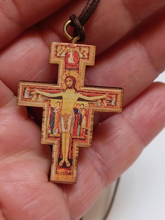 San Damiano Wooden Cross Pendant w/cord