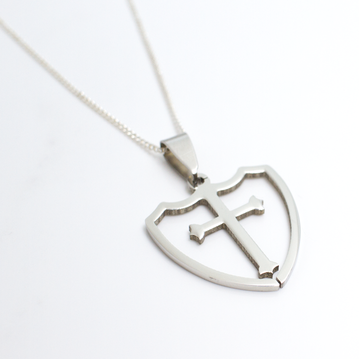 Stainless Steel Shield w/Cross Pendant