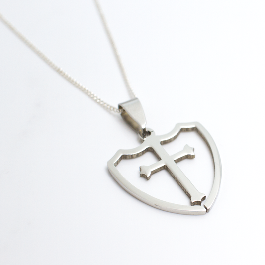Stainless Steel Shield w/Cross Pendant