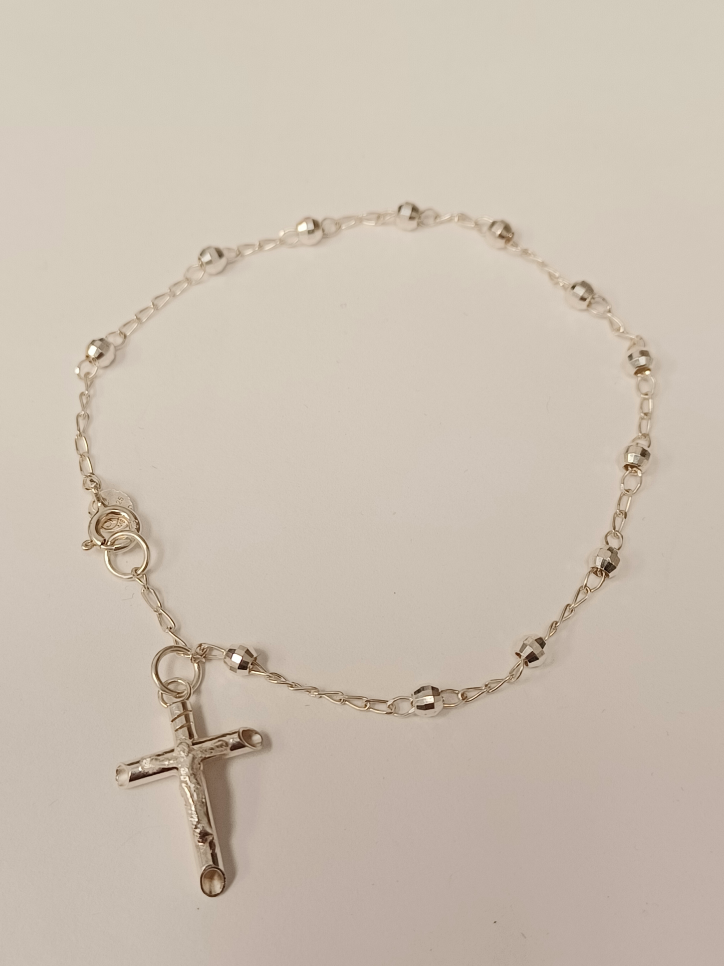 Small Diamond Cut Sterling Silver Rosary Bracelet