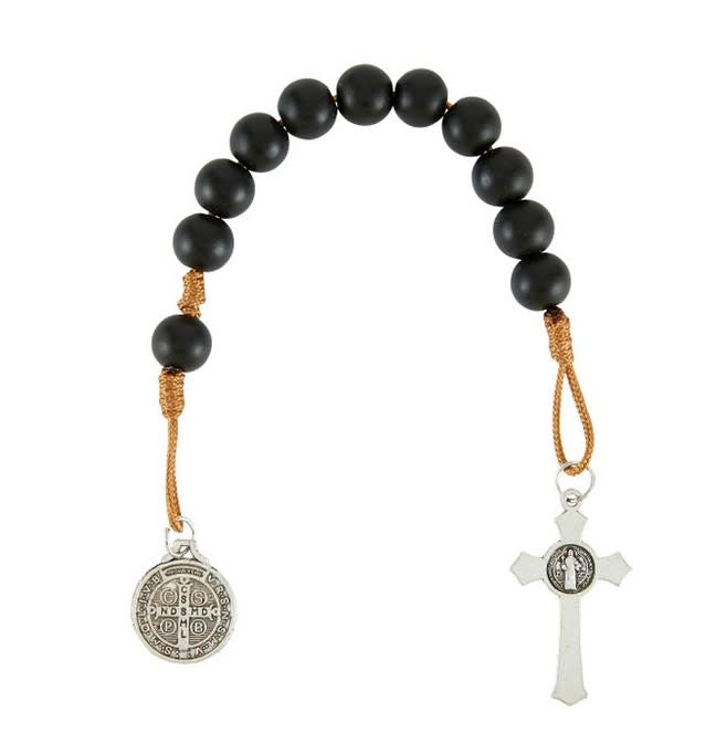 St Benedict Black Bead Pocket Rosary