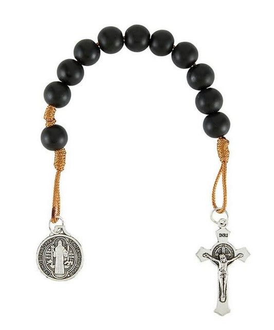 St Benedict Black Bead Pocket Rosary