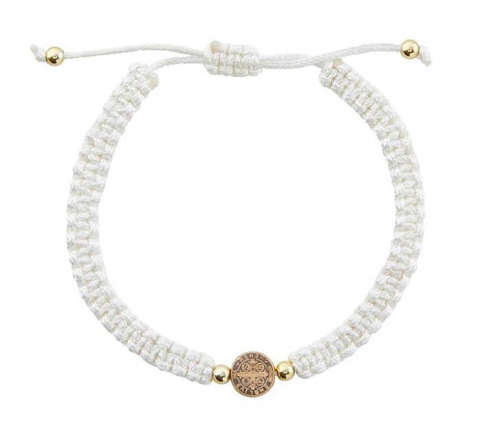 St Benedict White Corded Bracelet