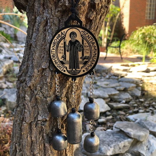 St Benedict Wooden Door Hanger w/Bells