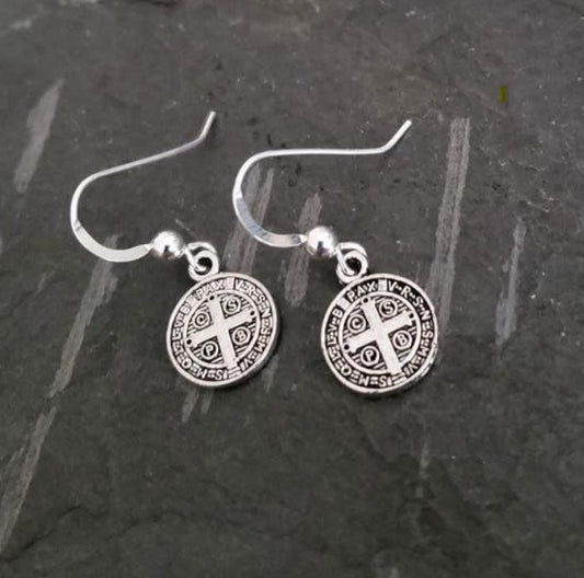 Medium Sterling Silver St Benedict Earrings