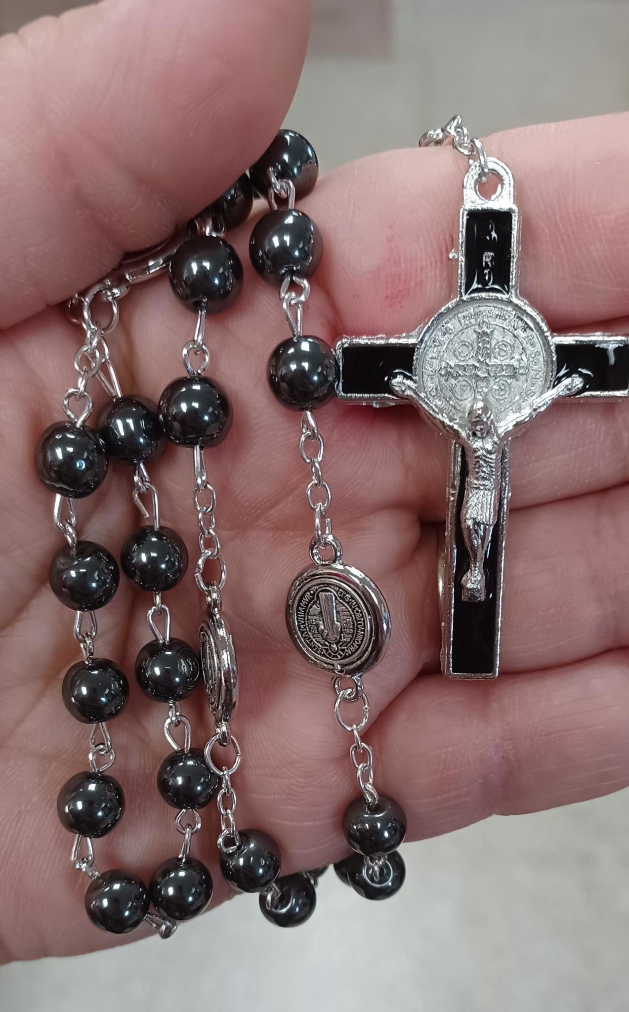St. Benedict Hematite Bead Rosary