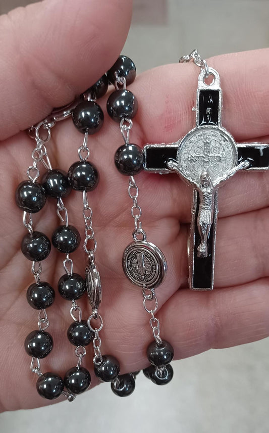 St. Benedict Hematite Bead Rosary