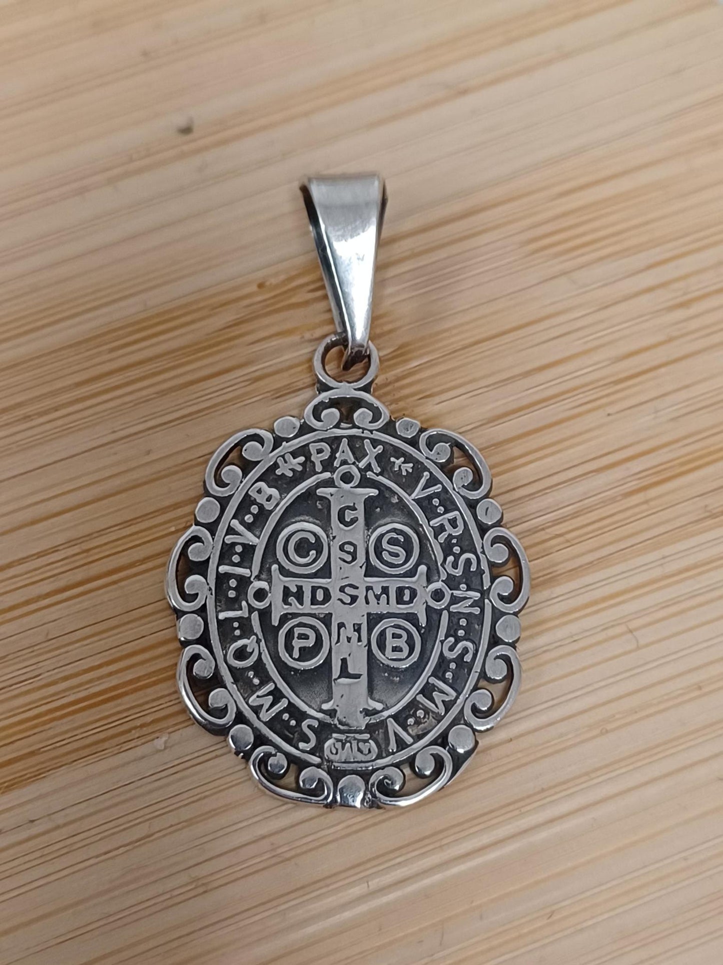 St Benedict Ornate Pendant Sterling Silver
