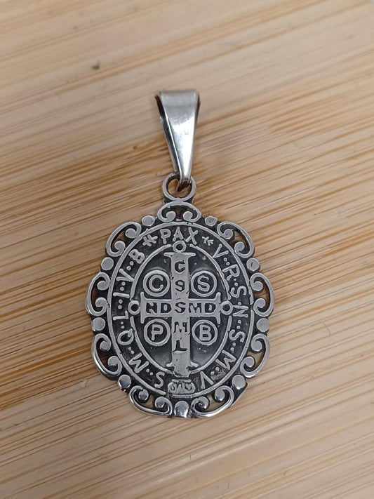 St Benedict Ornate Pendant Sterling Silver
