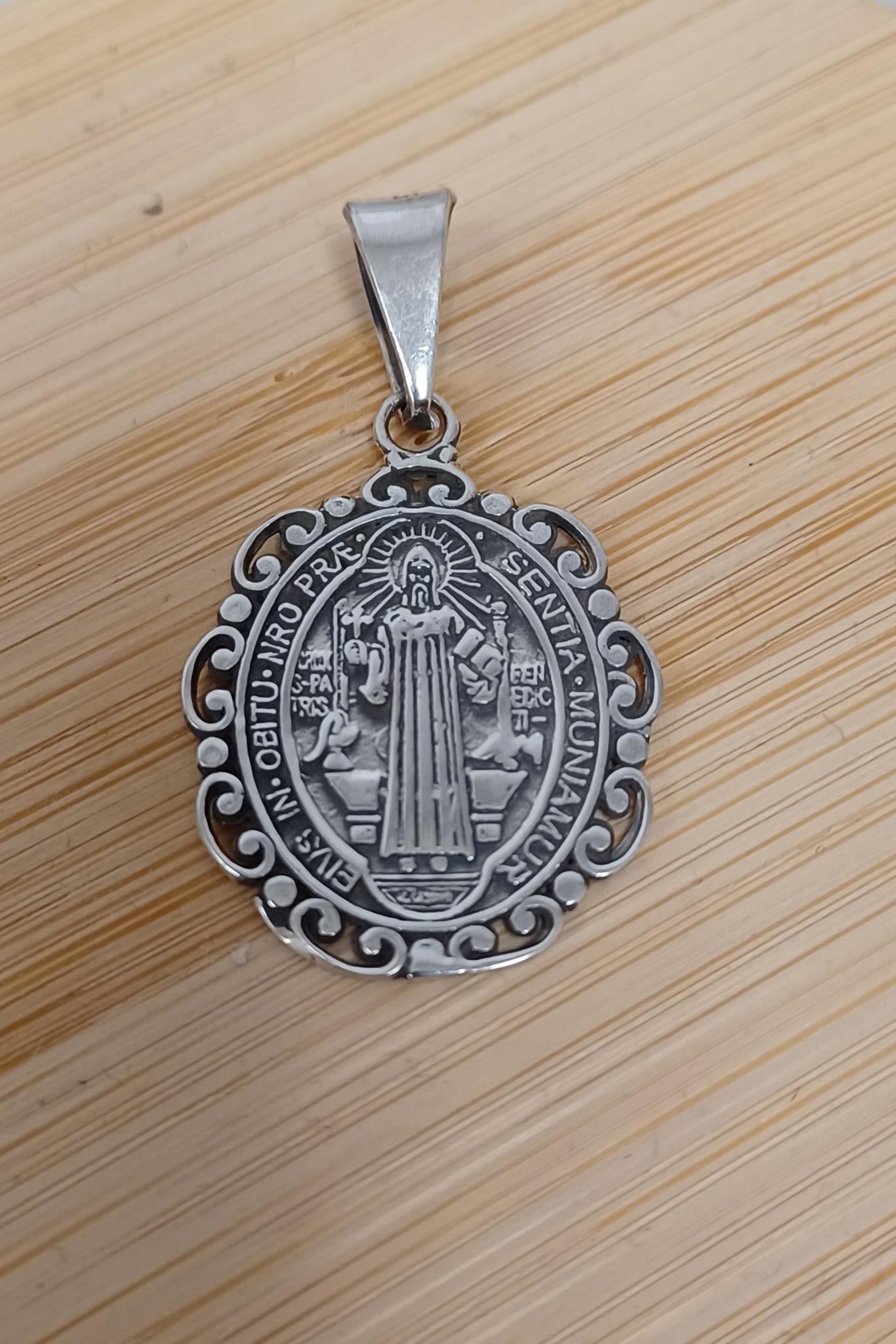 St Benedict Ornate Pendant Sterling Silver
