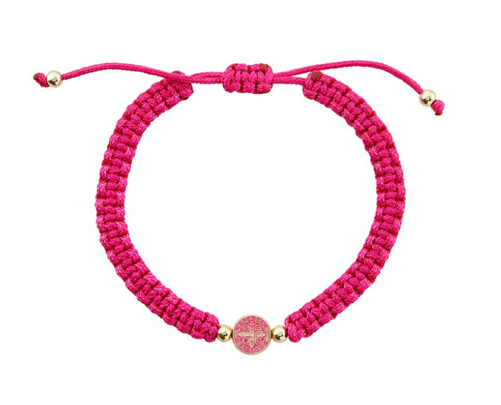 St Benedict Pink Corded Bracelet