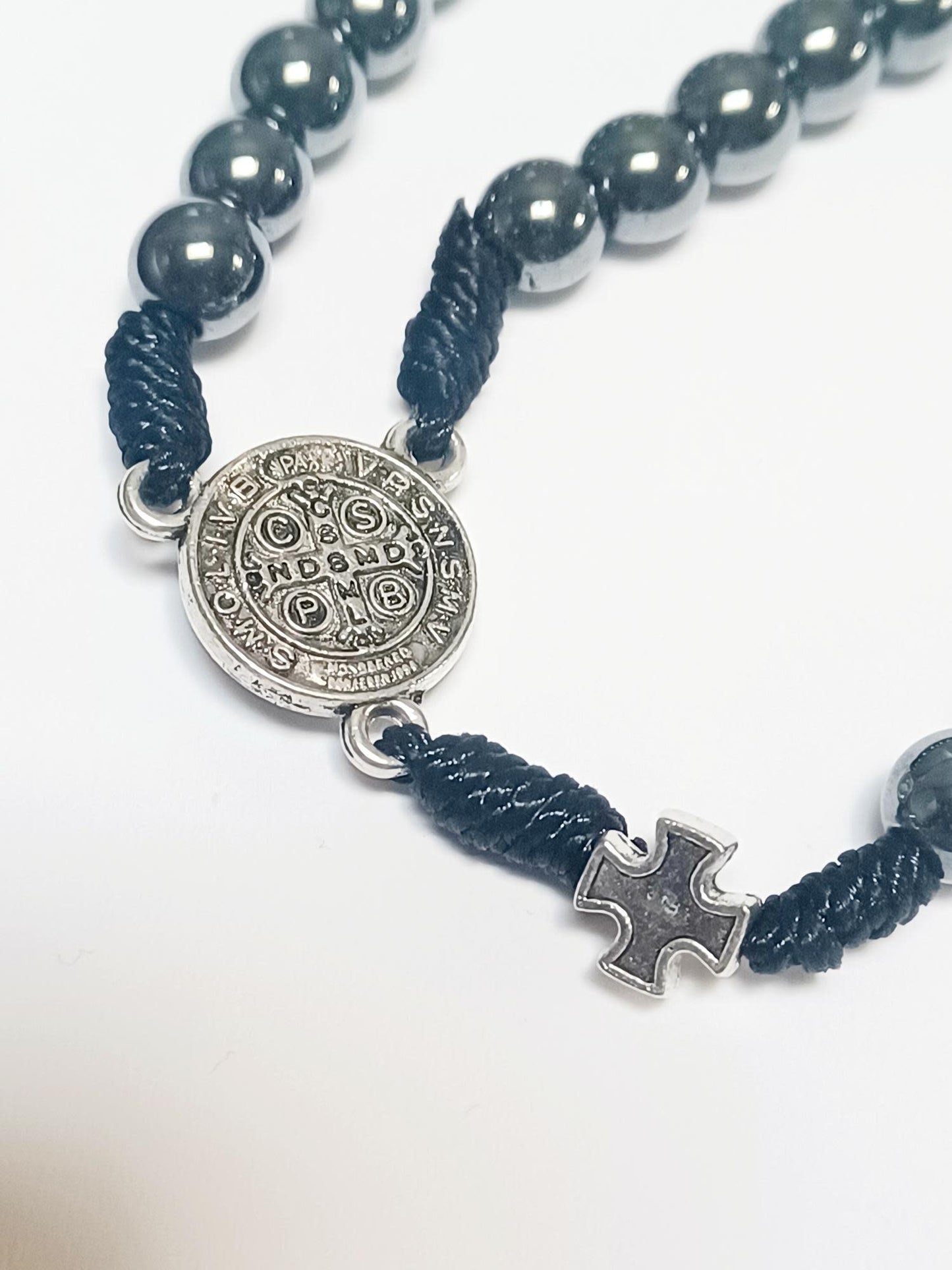 St Benedict Hematite Bead Protection Rosary
