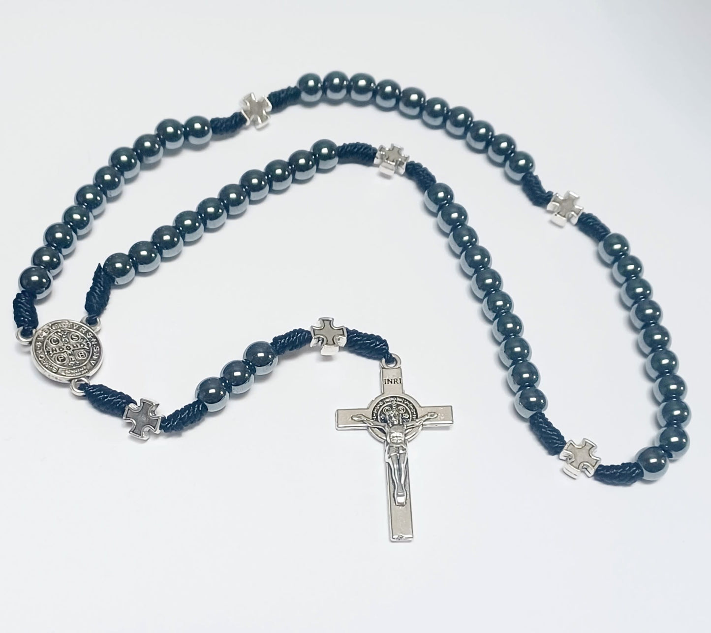 St Benedict Hematite Bead Protection Rosary