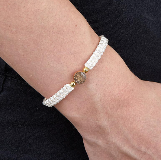 St Benedict White Corded Bracelet