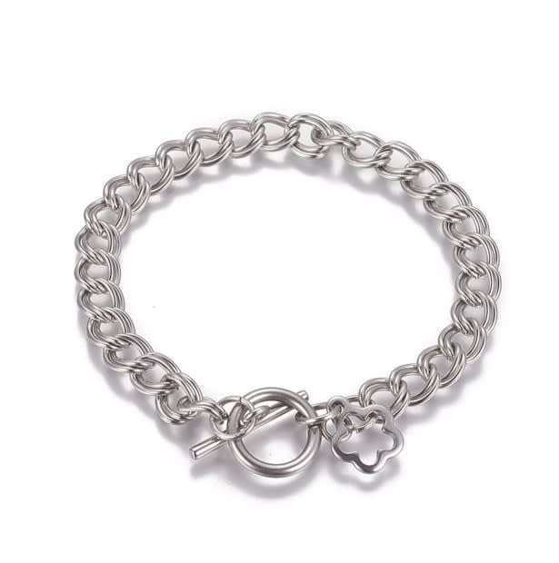Stainless Steel Charm Bracelet w/flower charm