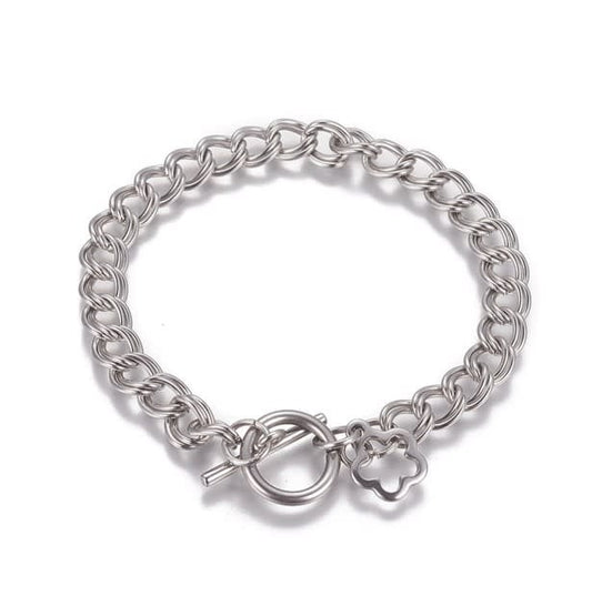 Stainless Steel Charm Bracelet w/flower charm