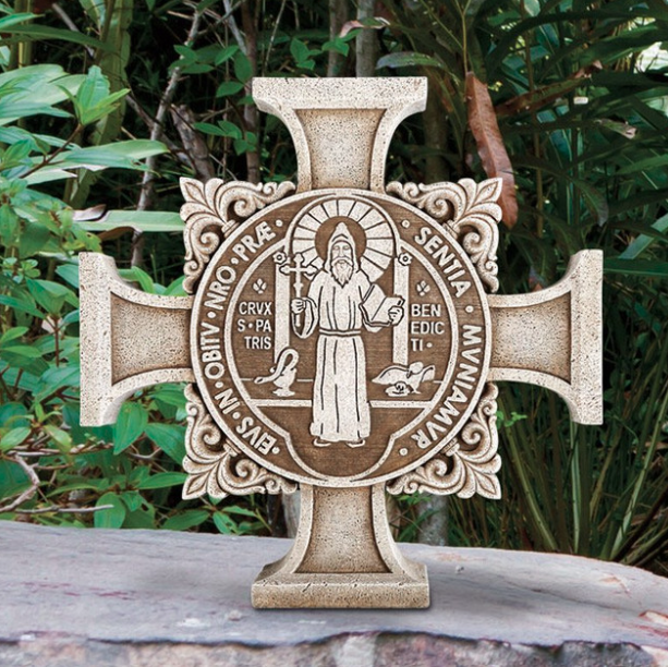 St Benedict Stone Resin Cross