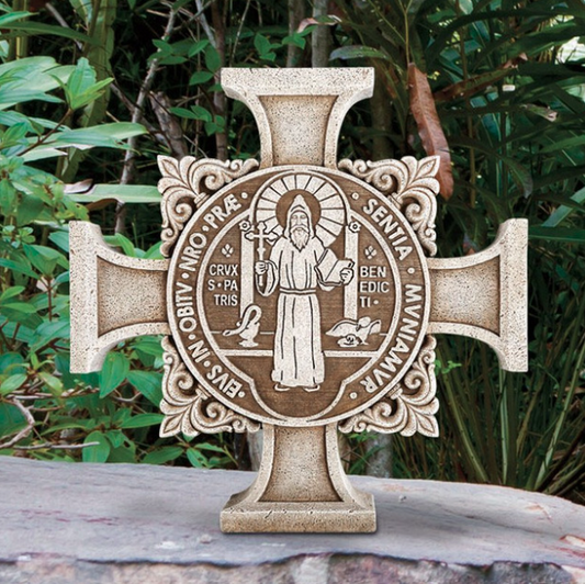 St Benedict Stone Resin Cross
