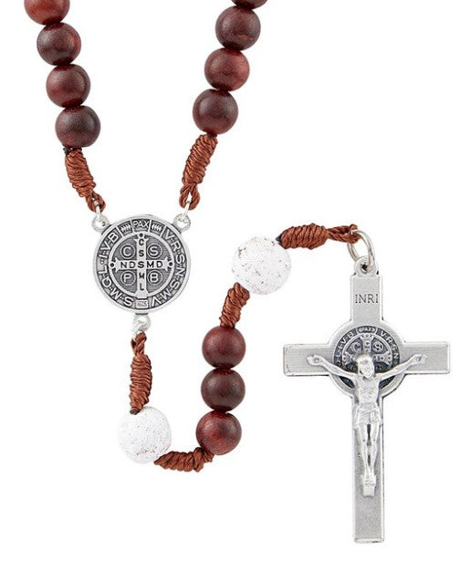 Montecassino White Lava Bead St Benedict Rosary w/pouch