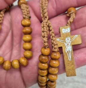 Wood Bead Corded Rosary